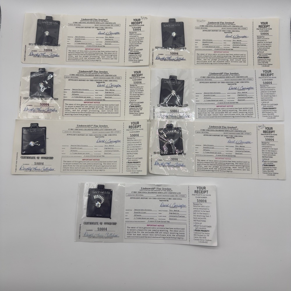 Lindenwold's Fine Jewelers 2 Carat Cubic Zirconia Diamond W Certificate 7 Pieces